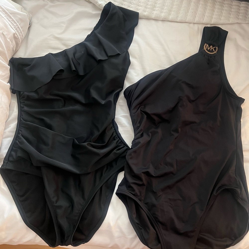 BoGo one shoulder swim suits. Michael kors